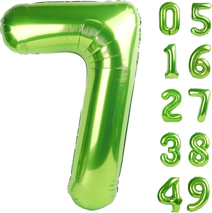 Light Green Number 7 Birthday Balloon 40 Inch, Digital Balloons for 7 17 27 70 77 Party Celebration Decorations Supplies,Light Green Mylar Foil Numbers Balloon for Seven Wedding Anniversary