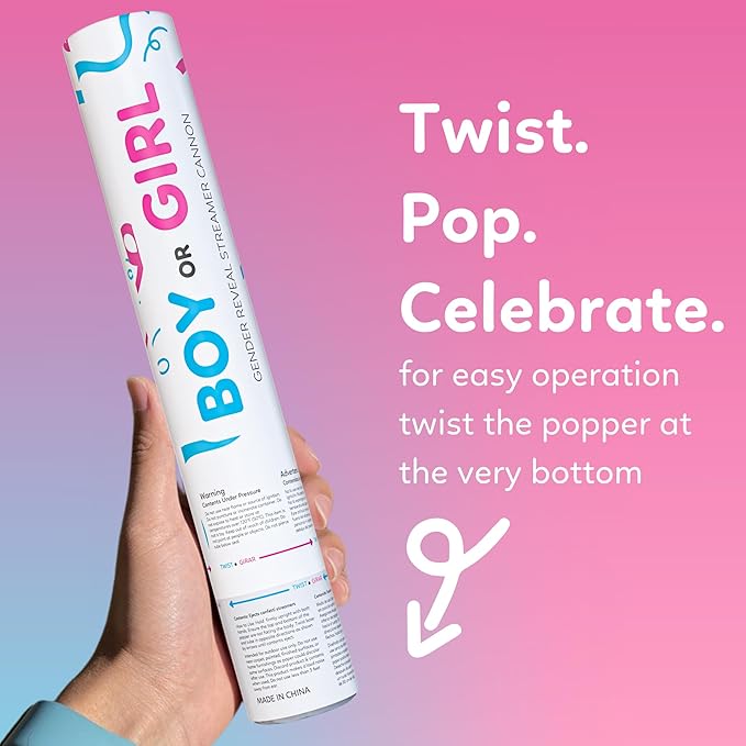 Gender Reveal Streamer Cannon | 6 Pack | 3 Blue and 3 Pink | Multicolor Streamers | Decoration for Gender Reveal Parties, Baby Showers | Launches 25 ft | 12 inch | TUR Party Supplies