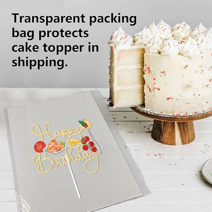 Gold Glitter Happy Birthday Pasta Cake Topper Cheer to Food Spaghetti Theme Party Decoration Supplies Men Women Happy Birthday Anniversary Wedding Party Decor Supplies