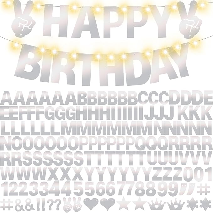 175Pcs DIY Glitter Customizable Banner Kit Happy Birthday Letters Banner Winter Wonderland Banners Snowflakes Personalized Banners Decor Baby Shower Birthday Party Decorations Supplies(Shiny Silver)