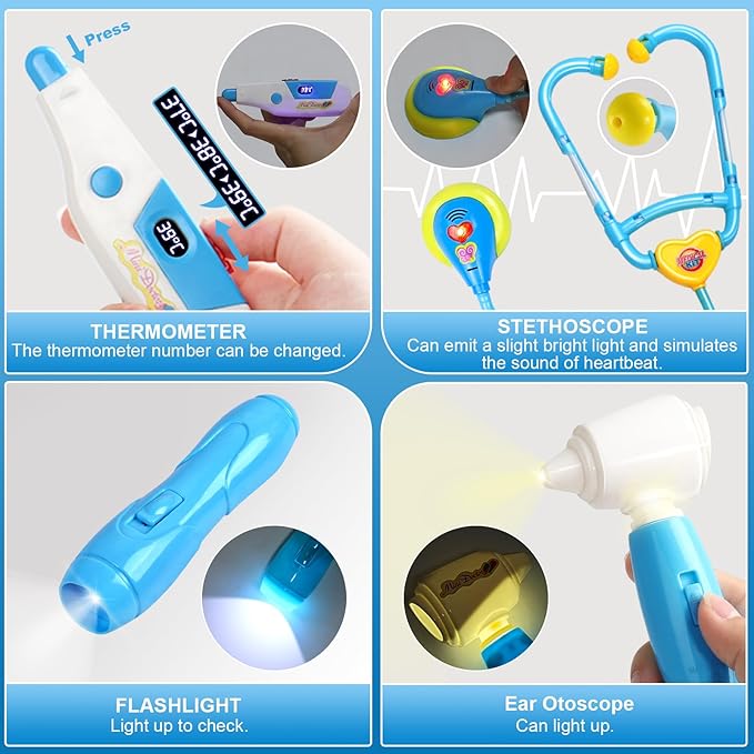 Fajiabao Doctor Kit for Toddlers 3-5 Dress Up Toys for 2 3 4 5 Year Old Girls Pretend Play Kids Doctor Set with Doctor Costume Toy Stethoscope for 2 3 4 5 6 Year Old Girls Boys Birthday Gifts