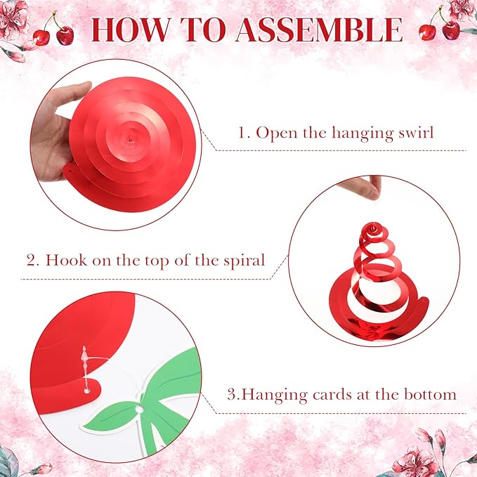 Faccito 30 Pcs Cherry Hanging Swirl Decorations Cherry Party Hanging Ornaments for Birthday Baby Shower Party Supplies Decor