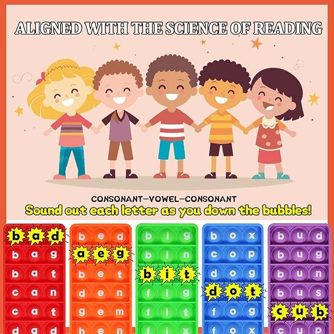 CVC Word Games, Sensory Toy to Learn and Spell, Phonics Games Flash Cards for Preschool Kindergarten Classroom Supplies, Multisensory Reading and Phonics Flash Cards for Kids 3+ Years