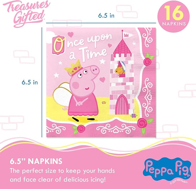 Treasures Gifted Princess Peppa Pig Birthday Party Supplies - Serves 16 Guests - Officially Licensed Party Supplies Deluxe Set - Plates, Cups, Napkins, Table Cover