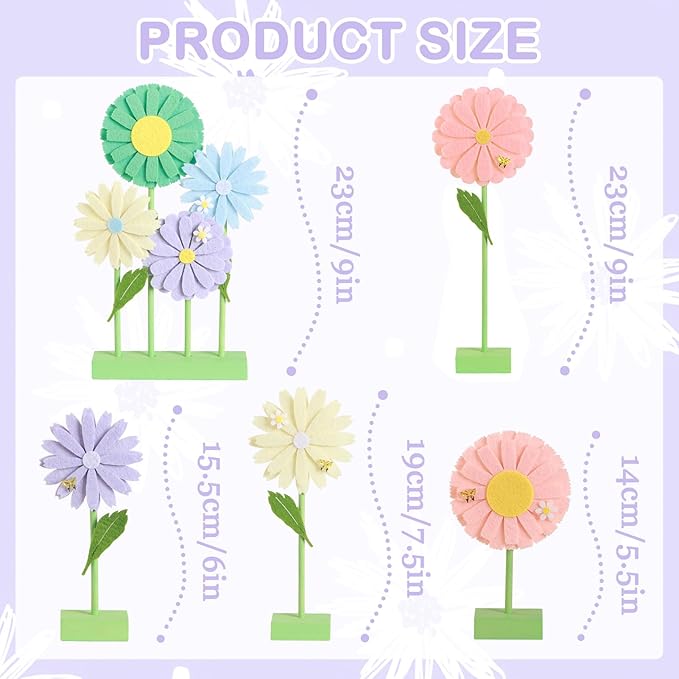 SUNBEAUTY 8PCS Daisy Felt Centerpieces for Tables Pastel Flower Birthday Party Decorations Daisy Birthday Party Decorations Spring Floral Table Decor for Girl Birthday Baby Shower Garden Home Decor