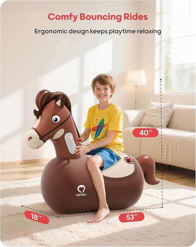 QPAU Infatable Bouncy Horse Toys 2 PCS with Hand Pump, Heavy Duty Giant Bouncy Pal, 220lbs Load Capacity, Ride On Bouncy Animal Hopper Toy, Indoor Outdoor Bouncers for Kids Girls Boys Ages 5+