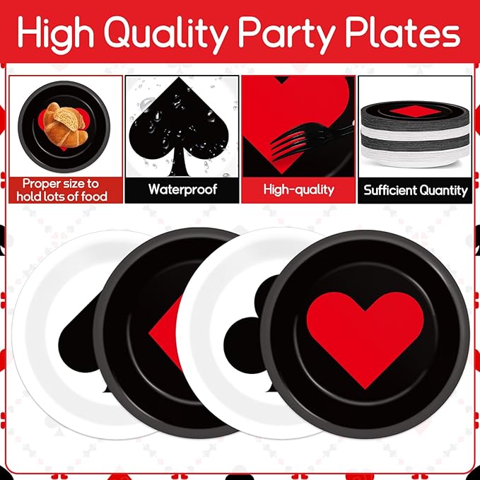 80Pcs Casino Decorations - Paper Plates, Napkins, Disposable Dessert Plates - Poker Party Tableware Set for Game Night, Casino Theme Birthday Party Supplies