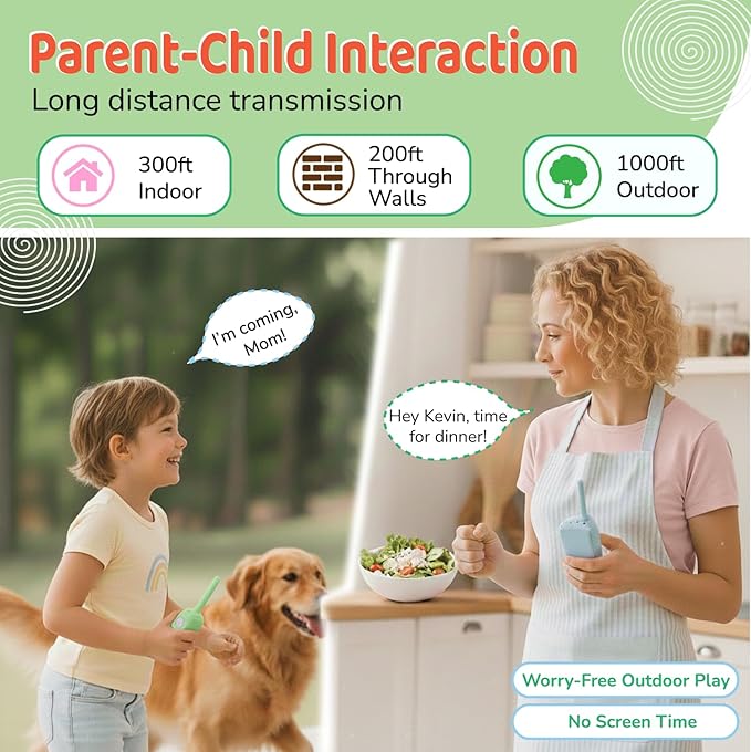 LEENK Kids Video Walkie Talkies 2 Pack – Rechargeable Video Intercom Handheld, Indoor & Outdoor Range, Easy Use for Ages 3-12, Eco ABS, Clear Voice & Long Distance Communication (Blue & Green)