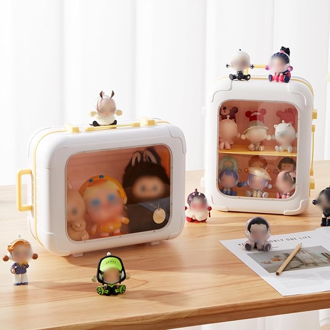 Clear Display Case for Figures, Adjustable Display Stand Toy Box,Dust-Proof Stackable Display Cabinet Organizer for Mini Action Figures Collectibles(1 Pack)