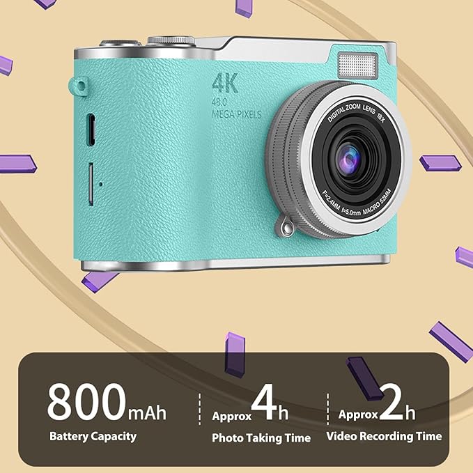 Denash Foldable Screen Kids and Beginners Camera,4K Digital Camera for Photography,48MP Digital Foldable Support 16X Zoom with Flip Scree (Green)