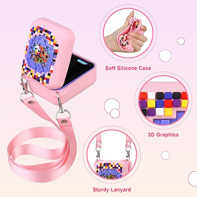 RAIALL Silicone Cover Case for Bitzee Interactive Toy Digital Pet, Kids Protective Virtual Electronic Pet Game Lanyard Silicone Holder for Boys and Girls, Portable Travel Soft Silicone Sleeve, Pink