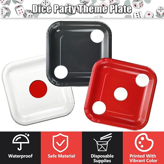 60 Pcs Casino Dice Plates, Dice Theme Dinnerware for Casino Party Decorations Game Night Themed Party Supplies
