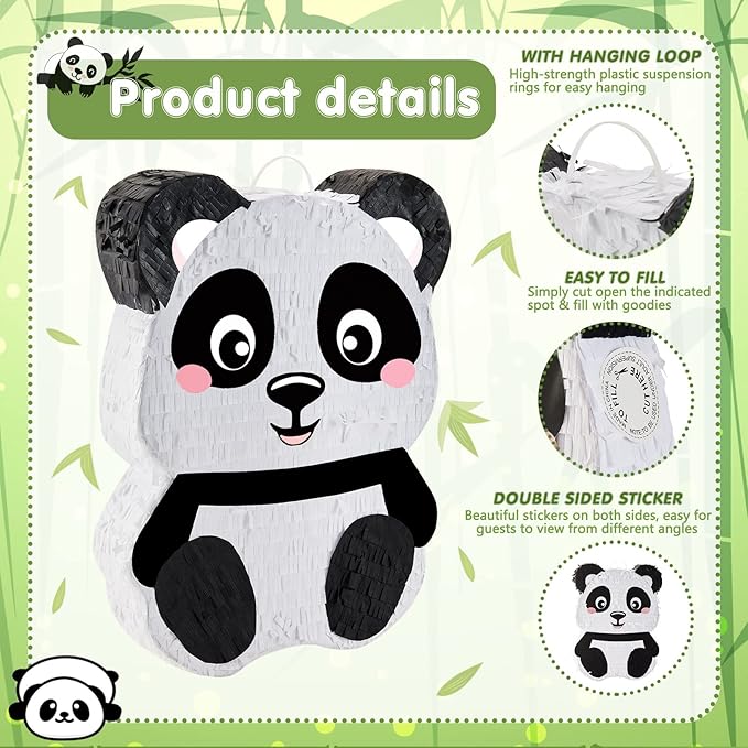 Panda Piñatas for Birthday Party Forest Animal Piñata with Stick, Blindfold, Confetti for Adults Birthday Baby Shower Party Supplies
