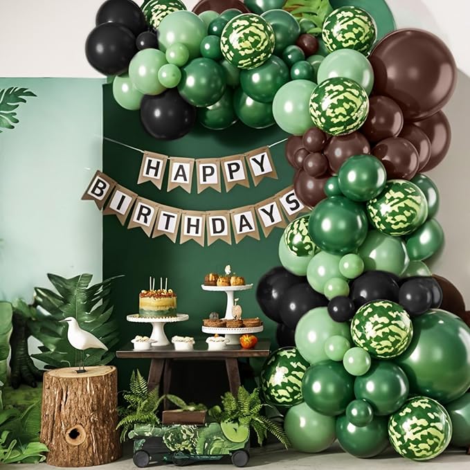 Green Brown Black Balloons, 50Pcs 12 Inches Dark Avocado Green Black Brown Camouflage Balloons for Kids Boys Dinosaur Theme Birthday Hunting Camo Adventure Theme Party Baby Shower Decorations