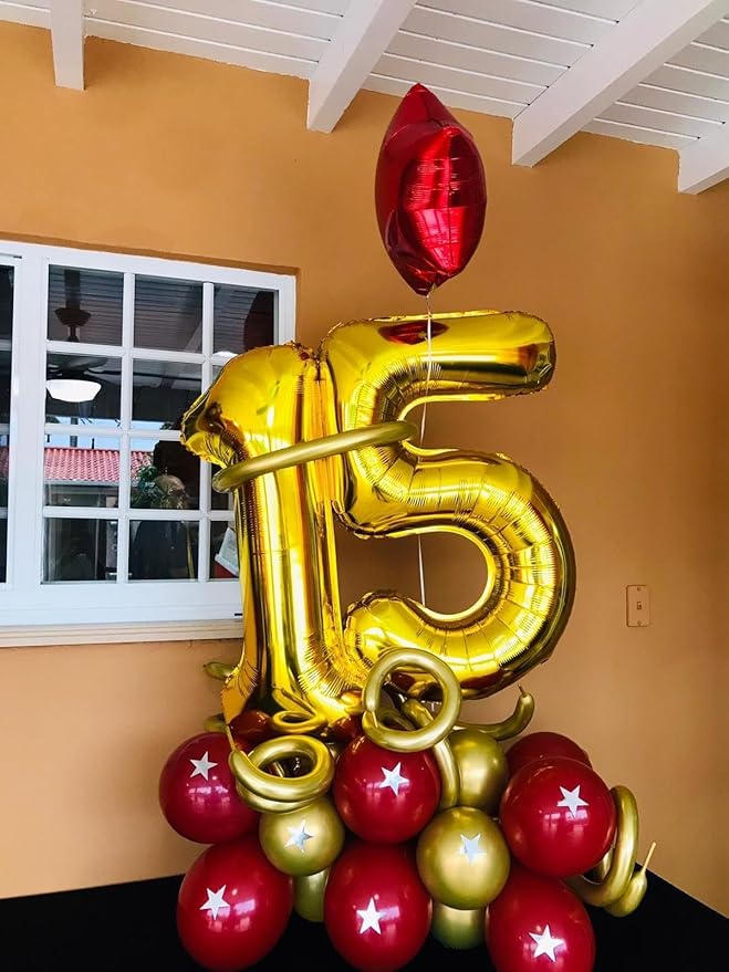 Balloon Numbers 40 Inch 5 Ballon for 5th Birthday Decorations, 15 25 35 50 Big Gold Number Balloons for Wedding Graduation Party Decor