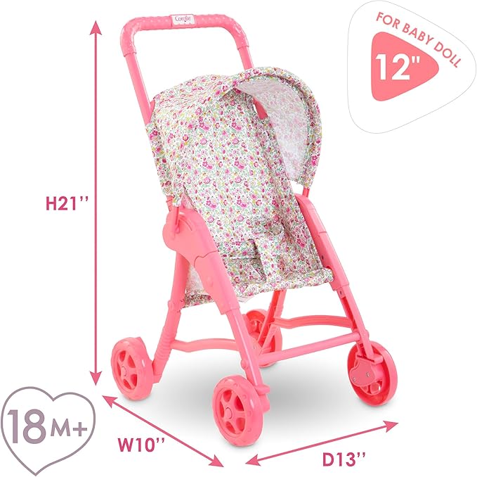 Corolle Mon Premier Poupon Foldable Baby Doll Stroller Set - Lightweight Toy Stroller for Toddlers 1-3 - Pink & White Doll Carriage for 12 Inch Dolls