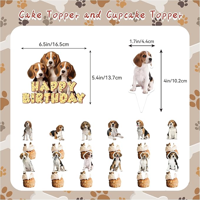 Beagle Theme Party Supplies - Birthday Decorations Including Happy Birthday Banner, Cake Cupcake Toppers, Hanging Swirls, Balloons for Dog Party