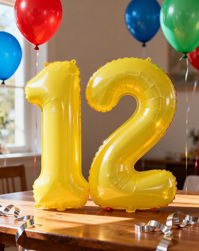Yellow 40 Inch Big Number Balloon Birthday Decoration, Number 2 Helium Balloon 12 20 22 23 24 26 2026 New Years Celebration, Boy Girl Baby Anniversary Party Graduations Supplies Decorations
