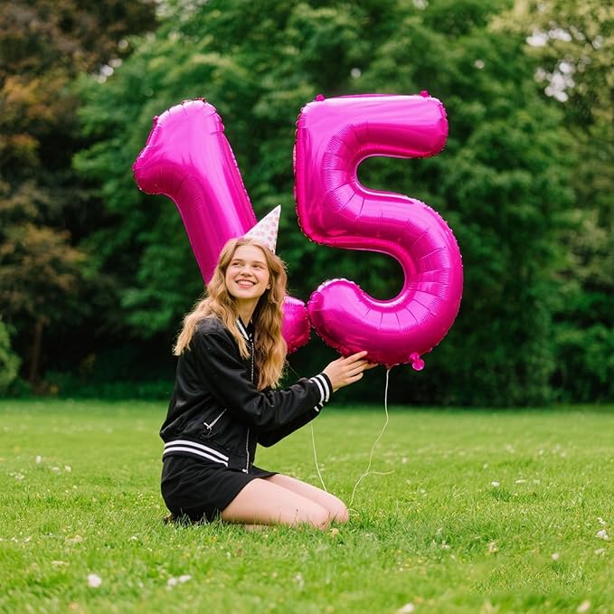 Rose Red Number 5 Balloon 40 Inch,Jumbo Giant Mylar Hot Pink Number 5,Big Large Foil Helium Number Balloons, Digital 5 Helium Balloons for Girls 15 25 Birthday Graduation Princess Party Decorationsn