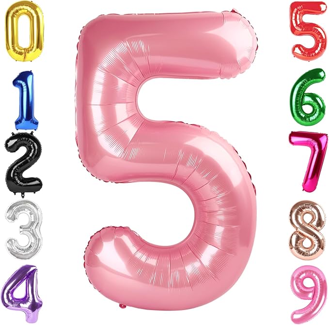 40 Inch Pearlescent Pink Number 5 Balloon, Giant 5 Number Balloons for 5th Birthday Decorations, Party Supplies for Baby Boy Girl, Pearlescent Pink Party Decor