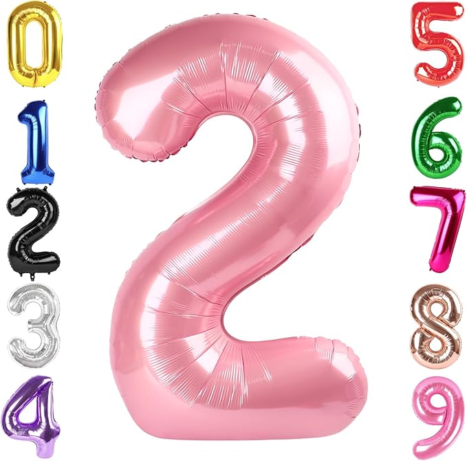 40 Inch Pearlescent Pink Number 2 Balloon, Giant 2 Number Balloons for 2nd Birthday Decorations, Party Supplies for Baby Boy Girl, Pearlescent Pink Party Decor