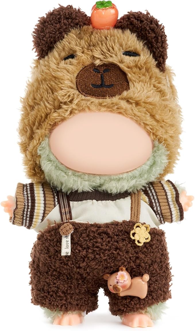 Clothes for Doll 15/17cm - Capybara Head Cover + Top + Overalls (NO Doll),Capibara