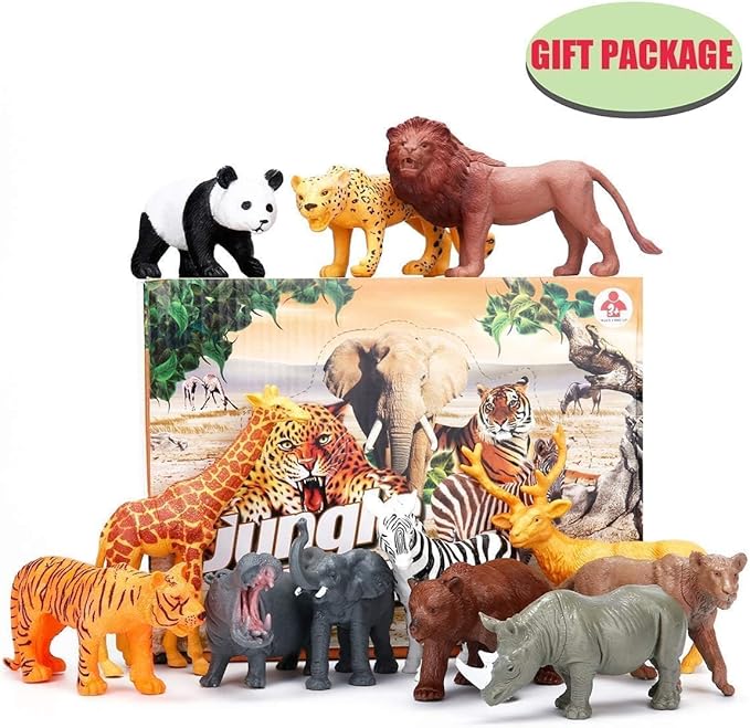 24Pcs Safari & Zoo Animals Figures, Realistic Plastic Animal Toys Set for Kids 1 2 3, Educational Jungle Animals Figures Playset, Party Supplies Birthday Gifts for Toddlers Boys Girls