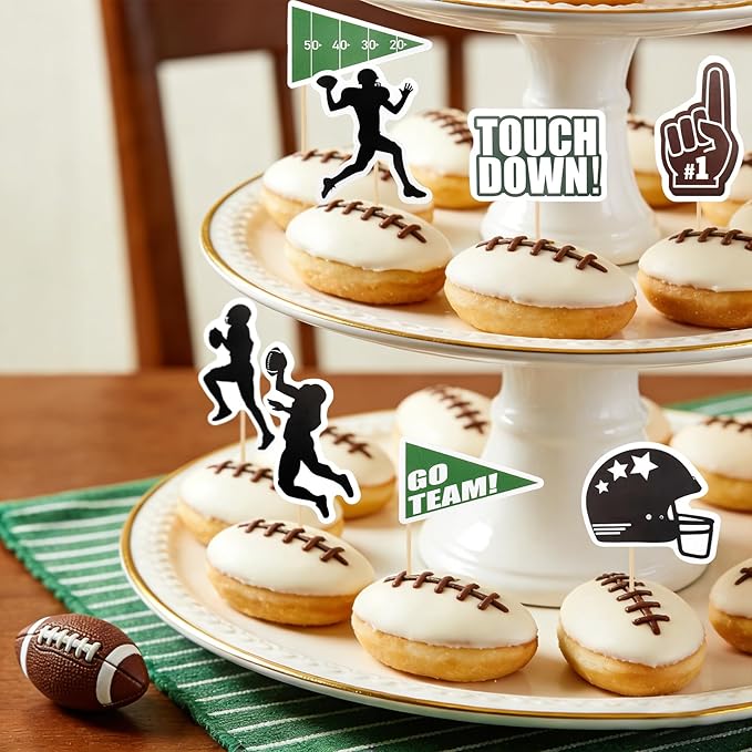 Football Cupcake Toppers Party Decorations, 24 PCS Foot Ball Touchdown Players Cupcake Toppers, Food Picks Toppers Cake Decoration for Football Party Decorations 2026 Sports Themed Party Supplies