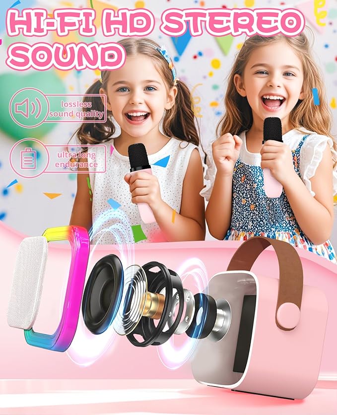 Kids Karaoke Machine for Microphone Toys Gifts for Teen Girls Age 6-8 for Kids 4 5 7 9 6 8 10 Year Old with 2 Microphone Birthday Ideas