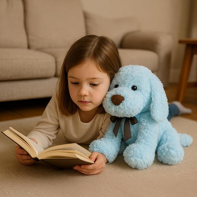 Blue Goldendoodle Furry Poodle Puppy Dog Blue Stuffed Animal Plush Toys for Kids Boys Girls Birthday Bedtime Xmas Gift, 11.8 inches