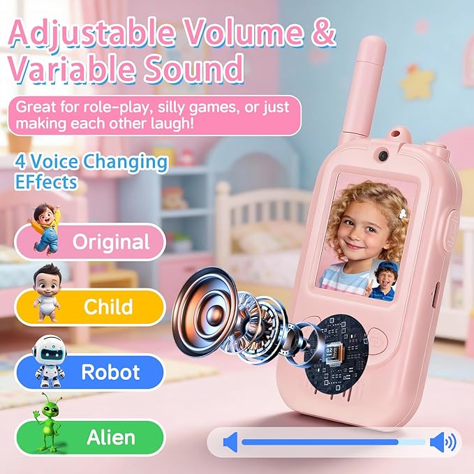 Video Walkie Talkies for Kids 2 Pack, WiFi Two-Way Video Intercom No Traffic Needed, 150-500M Long Range Kids Walkie Talkies with PIP Mode, Outdoor Toys for Boys Girls Age 3+