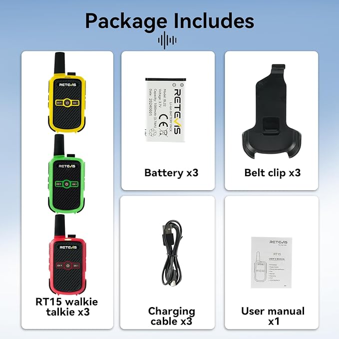 Retevis RT388 Walkie Talkies for Kids Bundle with RT15 Radio for Adults, 2 Way Radio Long Range, Kids Walkie Talkies for Boys Girls, for Camping Travel