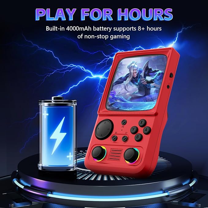 R36TMAX Retro Handheld Game Console, 4.0 Inch IPS HD Screen Retro Gaming Console, Handheld Game Console with 18000+ Classic Games, Supports WiFi Networked Fighting and OTG, Built-in 64G-Classic Red