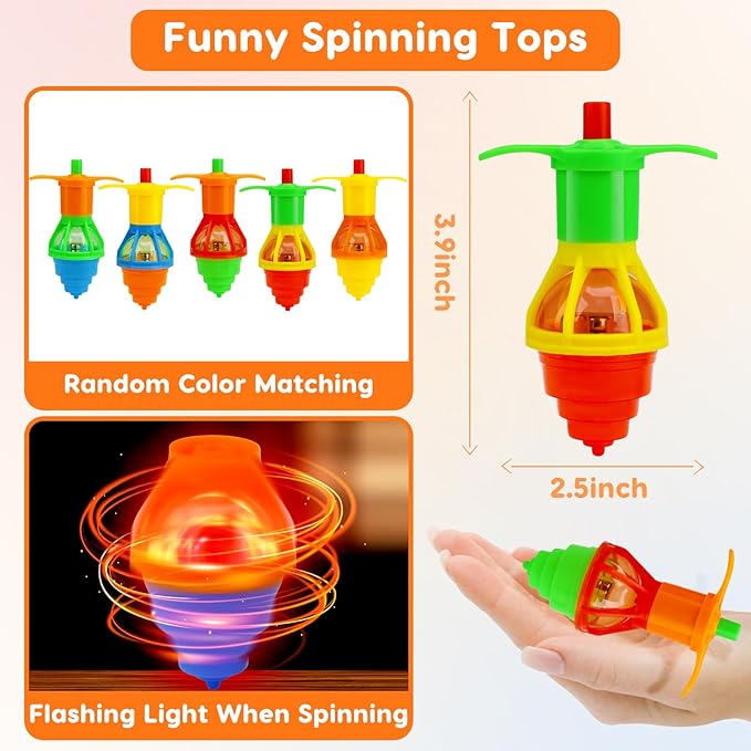 24PCS Light Up Spinning Tops Glow Party Favors for Kids 3-5 4-8 8-12 Easter Goodie Bag Stuffers Birthday Return Gifts Classroom Treasure Box Toys Carnival Prize Fidget Spinner Bulk Toddler Boy Girl