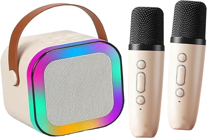 Mini Karaoke Machine Toy for Kids with 2 Wireless Microphones - Portable Bluetooth Kids Karaoke Machine, Fun Singing System for Children, Ideal Gift for Girls and Boys