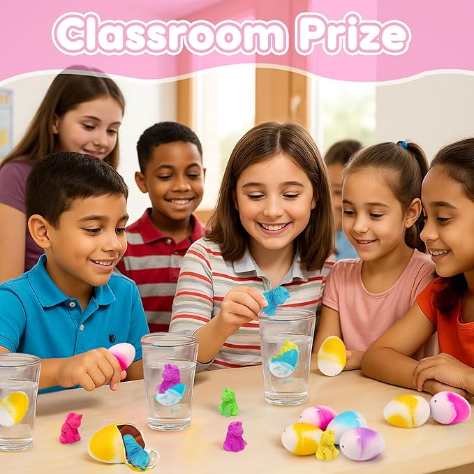 48PCS Kid Party Favors Hatching Unicorn Egg Goodie Treat Bag Stuffers Classroom Carnival Prize Small Toy Bulk Pinata Fillers Birthday Gift Girl Boy Treasure Box Grow in Water Party Supplies 3-5 4-8 Up