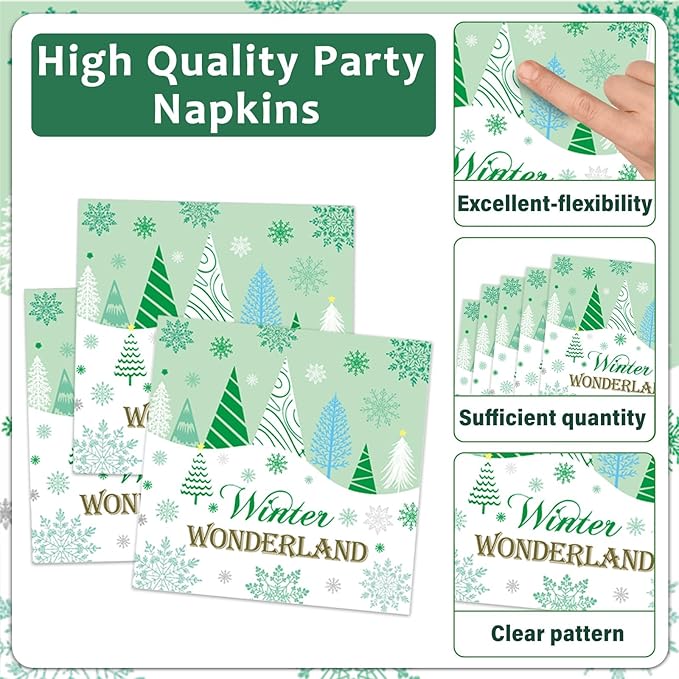96Pcs Christmas Winter Forest Party Supplies Winter Wonderland Paper Plates and Napkins Snowflake Tree Disposable Party Tableware Set Xmas Dinnerware for Holiday Dessert Birthday Decoration Serve 24