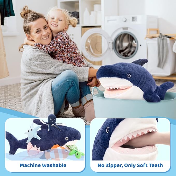 MaoGoLan 6Pcs Soft Shark Stuffed Animals with 5 Sea Animals Inside - Bulk Plush Toys Stuffed Shark Stingray Octopus Turtle Clown Fish Starfish, Kids Party Favors Valentine's Day Gifts Christmas
