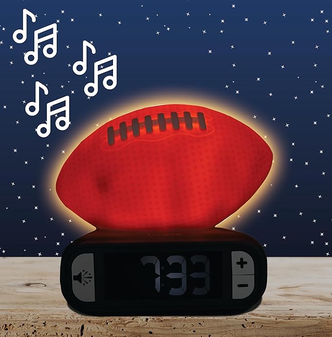 LEXiBOOK, American Football - Night Light Alarm Clock, Sounds and Melodies, Backlit LCD Screen, Luminescent, Snooze, Orange/Blue, RL800SO