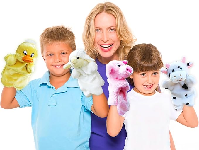 RIY Hand Puppets for Kids - Farm Friend Animals Educational Puppet, Set of 6(Duck, Cow, Sheep, Pig, Dog, Rabbit)