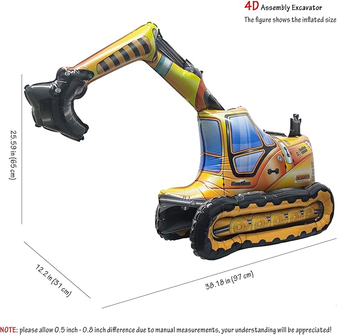 Self Standing 4D Construction Balloon Large Excavator Armed Forces Engineering Vehicle Balloon For Boys Construction Birthday Theme Party Decoration Supplies