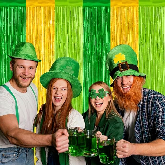 Green Gold Light Gold Fringe Curtain Party Streamers 2Pack 3.3 x 8.3 Ft Foil Fringe Backdrop Curtains for Birthday Wedding Bridal Holiday Tinsel Streamers Green Party Decorations Door Streamer