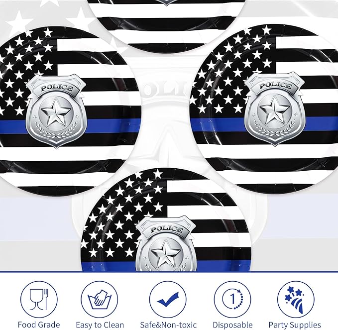 50 Pcs Police Academy Graduate Paper Plates 9" Blue Line Police Retirement Dessert Plates Disposable Congrats Officer Party Supplies for Law Enforcement Cop Graduation Promotion Party Decorations