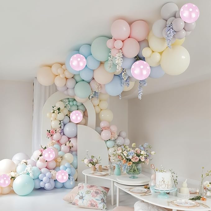 Pastel Balloon Arch Garland Kit, Macaron Pink Green Blue Yellow Latex Party Balloons Rainbow Pastel Color Easter Balloon for Easter Spring Wedding Graduation Baby Shower Birthday Party Decorations