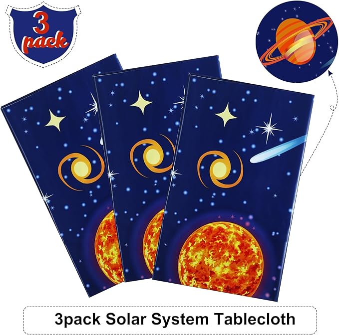 Sumind 3 Pieces Space Tablecloth Decorations Plastic Outer Solar System Table Cover Planet Design for Kids Space Theme Birthday Party Decorations and Supplies for Birthday Home, 54 x 108 Inch