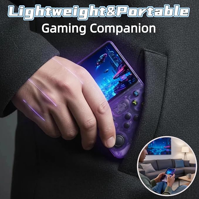 R36S Retro Handheld Game Console,3.5" IPS Screen Retro Gaming Console,Built-in 64G TF Card ,3500mAh Battery,Portable Gaming Player for Life-Purple