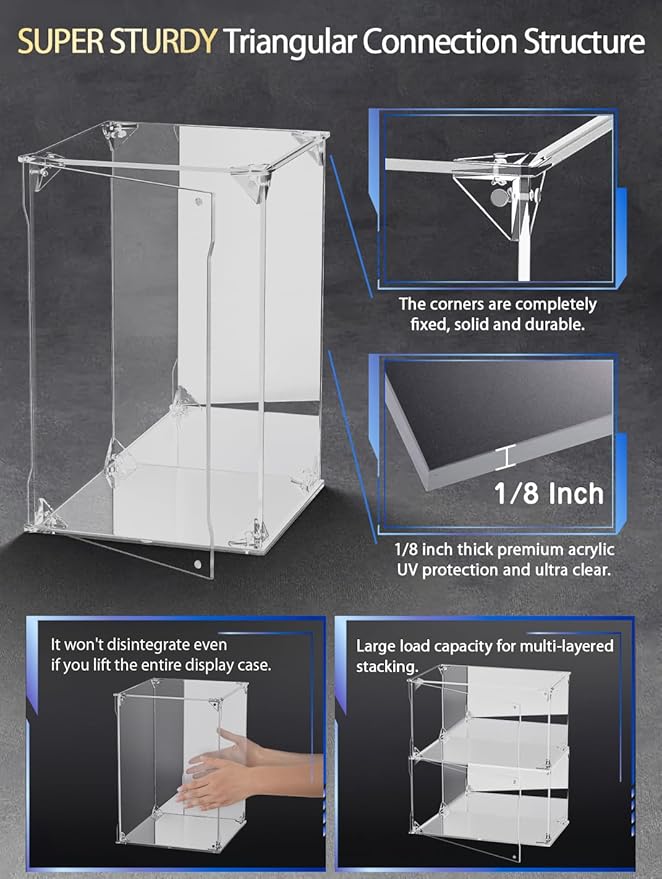 Clear Acrylic Display Case with Mirrored Back and Base, UV Protected Acrylic Box with Magnetic Door, Dustproof Display Box Showcase for Collectibles, Figures, Models, Toys (8x8x12inch)
