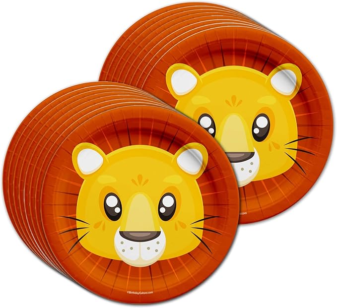 Birthday Galore Lion King Jungle Animal Party Supplies - Safari Lion Animal Party Tableware Set for 16 Guests - Includes Plates, Napkins and Cups - Orange, Cartoon