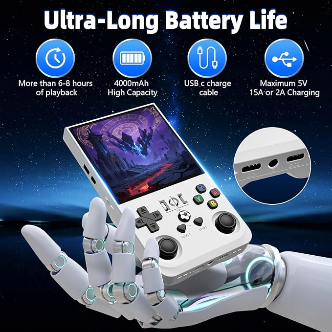 R36MAX Retro Gaming Console, Retro Handheld Games Console with 64GB TF Card, Portable Hand Held Open Source Linux System, 4.0 inch IPS HD Screen Video Game Consoles, 4000mAh Battery (Light White)