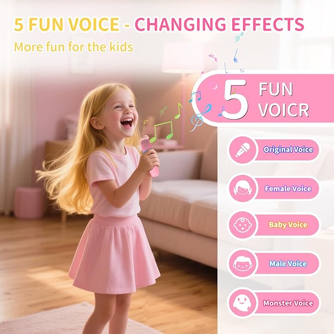 Mini Karaoke Machine with 2 Wireless Microphones for Kids Portable RGB Bluetooth Speaker Birthday Gift Toys for 3 4 5 6 7 8+ Year Old Girls Boys